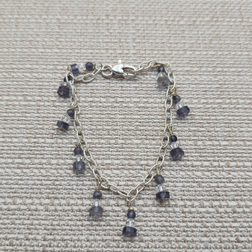 7 Inch Sterling Silver Quartz Stone Charms Bracelet A5011